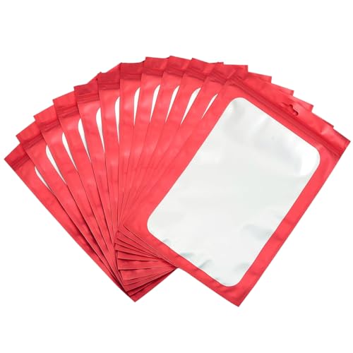 100 Stück Rot Baggys Mylar Bags Folien Zip Beutel Klein 6x10cm,Holografische Beutel Wiederverschließbare Mylar Beutel,Druckverschlussbeutel Geruchsdichte Baggys Ziplock-Beutel Polybeutel für Schmuck von yayafunfun