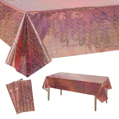 2 Stück Rosa Gold Party Tischdecke Glitzer,137 x274cm Rectangle Plastik Tischdecken, Wasserabweisend,Einweg Tischdecke für Mädchen Geburtstag, Hochzeitsfeiern,Jubiläum, Prinzessin Party Feier von yayafunfun