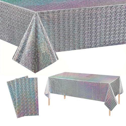 2 Stück Silber Party Tischdecke Glitzer,137 x274cm Rectangle Plastik Tischdecken, Wasserabweisend, Einweg Tischdecke für 2025 Silberhochzeit Disco Geburtstag Silvester Tischdecken Dekorationen 2 Stück Silber Party Tischdecke Glitzer,137 x274cm Rectangle Plastik Tischdecken, Wasserabweisend, Einweg Tischdecke für 2025 Silberhochzeit Disco Geburtstag Silvester Tischdecken Dekorationen von yayafunfun
