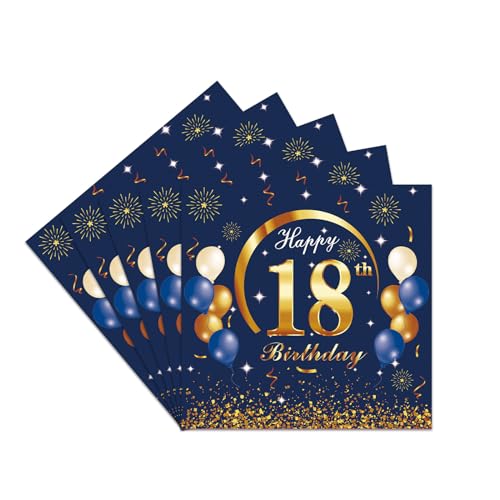 20 Stück Servietten 18, 2-Lagig Happy Birthday Servietten Geburtstag Marineblau,16X16Cm Cocktail Serviette Einweg Tischdekoration Papierservietten für Junge Mädchen Geburtstag Feiern Party Jubiläum von yayafunfun