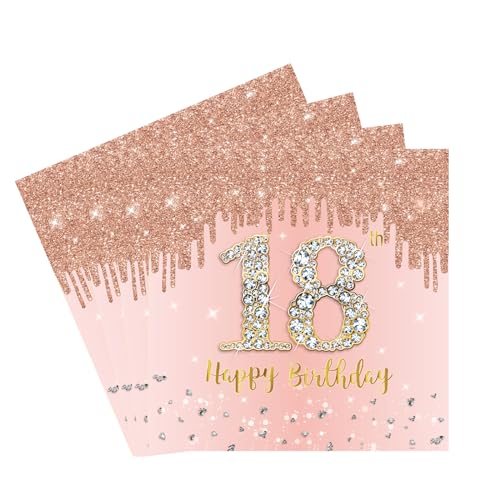 20 Stück Servietten 18, 2-Lagig Happy Birthday Servietten Geburtstag Roségold,16X16Cm Cocktail Serviette Einweg Tischdekoration Papierservietten für Junge Mädchen Geburtstag Feiern Party Jubiläum von yayafunfun