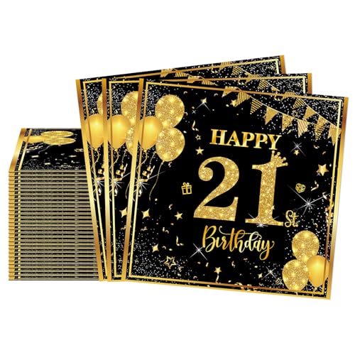 20 Stück Servietten 21, 2-Lagig Happy Birthday Servietten Geburtstag Schwarz Gold,16X16Cm Cocktail Serviette Einweg Tischdekoration Papierservietten für Mann Frau Geburtstag Feiern Party Jubiläum 20 Stück Servietten 21, 2-Lagig Happy Birthday Servietten Geburtstag Schwarz Gold,16X16Cm Cocktail Serviette Einweg Tischdekoration Papierservietten für Mann Frau Geburtstag Feiern Party Jubiläum von yayafunfun