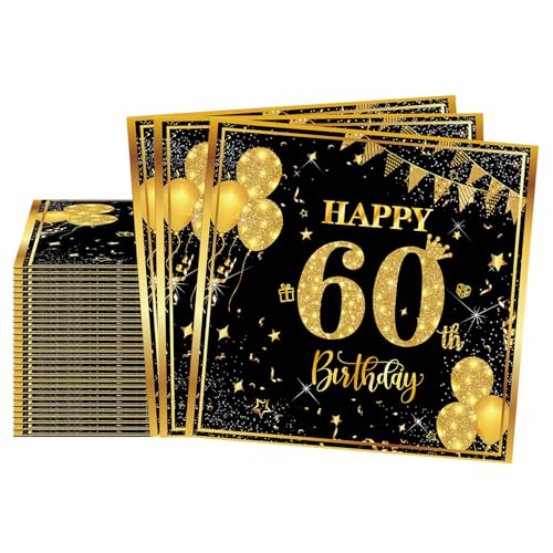 20 Stück Servietten 60, 2-Lagig Happy Birthday Servietten Geburtstag Schwarz Gold,16X16Cm Cocktail Serviette Einweg Tischdekoration Papierservietten für Mann Frau Geburtstag Feiern Party Jubiläum 20 Stück Servietten 60, 2-Lagig Happy Birthday Servietten Geburtstag Schwarz Gold,16X16Cm Cocktail Serviette Einweg Tischdekoration Papierservietten für Mann Frau Geburtstag Feiern Party Jubiläum von yayafunfun