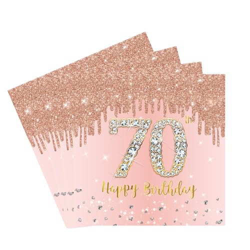 20 Stück Servietten 70, 2-Lagig Happy Birthday Servietten Geburtstag Roségold,16X16Cm Cocktail Serviette Einweg Tischdekoration Papierservietten für Mann Frau Geburtstag Feiern Party Jubiläum von yayafunfun