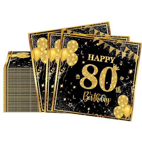 20 Stück Servietten 80, 2-Lagig Happy Birthday Servietten Geburtstag Schwarz Gold,16X16Cm Cocktail Serviette Einweg Tischdekoration Papierservietten für Mann Frau Geburtstag Feiern Party Jubiläum 20 Stück Servietten 80, 2-Lagig Happy Birthday Servietten Geburtstag Schwarz Gold,16X16Cm Cocktail Serviette Einweg Tischdekoration Papierservietten für Mann Frau Geburtstag Feiern Party Jubiläum von yayafunfun