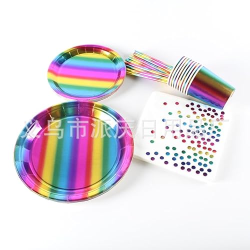 65 Stück Tischdekorationen für Sie, Mädchen, Ihn, Jungen, Geburtstagsgeschirr, Partydekorationen mit Tellern und Servietten, Pappbecher, Tischdecke (Regenbogen) von yayafunfun