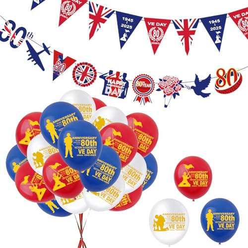 Ballon-Banner-Set zum 80. Hochzeitstag, 2025, 18 Stück, 30,5 cm, rot, weiß, blau, VE 80 Partyballons, 2 Stück 80 Jahre Banner für den Sieg in Europa, VE-Tag, 80. Jahrestag, Dekorationen, Gedenkfeiern Ballon-Banner-Set zum 80. Hochzeitstag, 2025, 18 Stück, 30,5 cm, rot, weiß, blau, VE 80 Partyballons, 2 Stück 80 Jahre Banner für den Sieg in Europa, VE-Tag, 80. Jahrestag, Dekorationen, Gedenkfeiern von yayafunfun