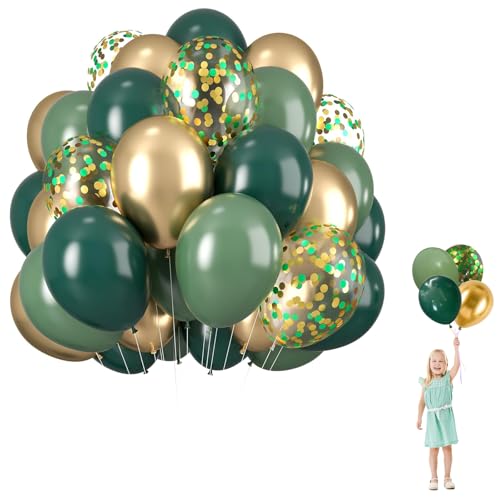 Party-Luftballons in Salbeigrün und Gold, 30,5 cm dick, Latex-Ballon-Set, metallisch-goldener Ballon, Konfetti-Ballons, Retro-Luftballons für Geburtstag, Jagd, Camping, Dschungel, Wald, Party-Luftballons in Salbeigrün und Gold, 30,5 cm dick, Latex-Ballon-Set, metallisch-goldener Ballon, Konfetti-Ballons, Retro-Luftballons für Geburtstag, Jagd, Camping, Dschungel, Wald, von yayafunfun