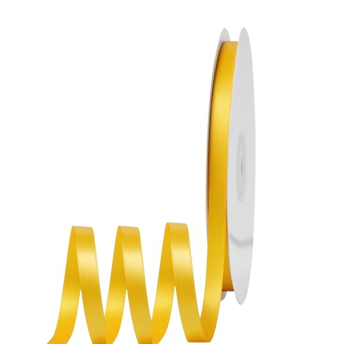 Satinband Goldgelb 6mm Breit Geschenkband Satin,91m Satinbänder Goldgelb Dick Schleifenband Dekoband Seidenband Geschenkverpackung Stoffband Geschenkbänder für Dekorieren Basteln Kleid Hochzeit von yayafunfun