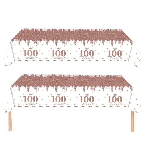 yayafunfun Tischdecke zum 100. Geburtstag, 100. Geburtstag, Tischdekoration, Happy Birthday Tischdecke für Damen, 137 x 274 cm, Kunststoff-Tischdecken für Sie, 2 Stück von yayafunfun