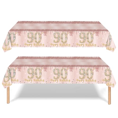 yayafunfun Tischdekoration zum 90. Geburtstag, rosegoldfarben, 2 Stück, "Happy 90th Birthday", Tischdecke für Damen und Damen, 137 x 274 cm, Kunststoff-Tischdecken, Tischdecke zum 90. Geburtstag, yayafunfun Tischdekoration zum 90. Geburtstag, rosegoldfarben, 2 Stück, "Happy 90th Birthday", Tischdecke für Damen und Damen, 137 x 274 cm, Kunststoff-Tischdecken, Tischdecke zum 90. Geburtstag, von yayafunfun