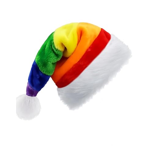 Regenbogen Weihnachtsmütze für Erwachsene Kinder,32*54cm Deluxe Nikolausmütze Plüsche Weihnachtsmann Mütze,Warm Dicker Nikolaus Mütze Santa Clause Mütze für Männer Frauen Familie Weihnachtsfeie von yayafunfun