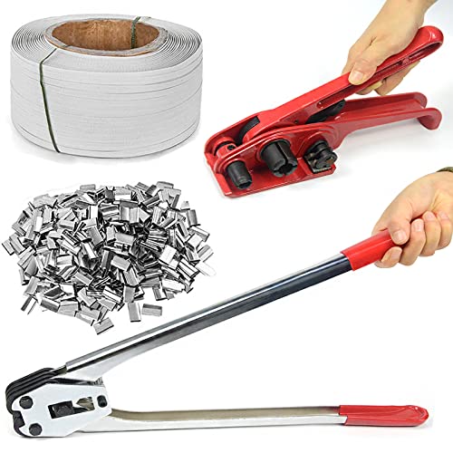 Manuelles Umreifungsset, Verpackungsmaschine incl.Versiegelung Spanngerät für Spanner PP/PET Kunststoffspanner Umreifungsband Kit, (Verpackungsbandband12mm x 1000m) von ybaymy