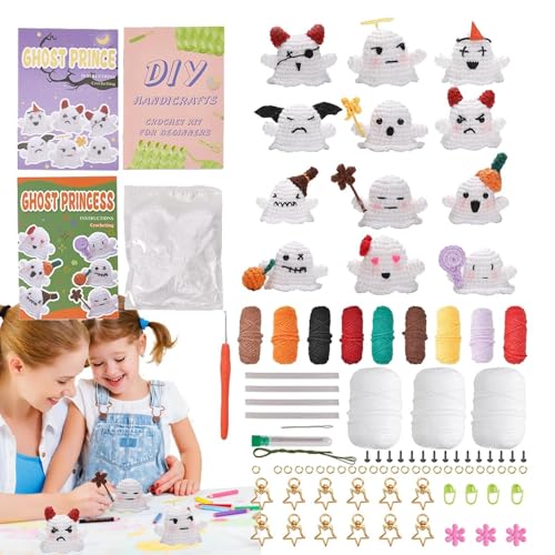 Halloween-Häkel-Set, Geisterhäkel-Kit, Halloween-Geister-Puppen-Häkel-Kit Für Anfänger | Häkelgarn Baumwollgarn Kit Für Anfänger, Freunde, M von ycezw