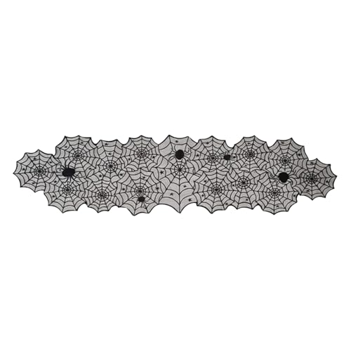 Halloween Tischläufer - Spiderweb schwarzer Spitzenmantelschal, elegante gotische Tülldekoration, Vintage -Kaminabdeckung | Festliches Herzstück für Restaurant, Bar, Dinnerpartys, Hochzeiten, Event De von ycezw