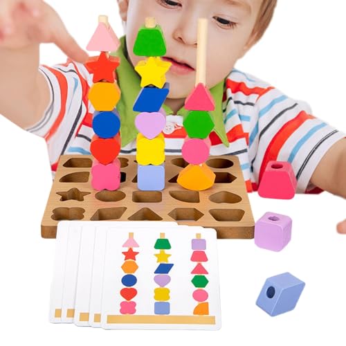 Spielzeug-Set Zum Sequenzieren von Holzperlen, Matching Spiel Von Holzformen | Stapelbarer Farbformenauswahl Passendes sensorisches Spielzeug - Spielzeugauswahl Wenn von ycezw