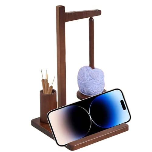 Strickgarnhalter – Holzballon-Organizer aus Holz, Häkelgarn-Spinner | Häkelgarn-Ballonhalter mit integriertem Telefonhalter, tragbarer Garnballhalter, Spinner von ycezw