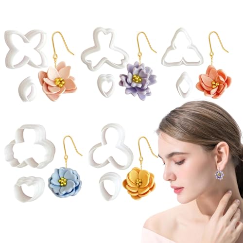 Ton-Herstellungsset, Ton-Ohrring-Formen | 3D-Manschetten mit Blumen mit Frühling | Schmuckherstellung, Zubehör im manuellen Stil für den Sommerstil für von ycezw