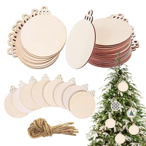 Unvollendete Holzornamente | Unvollendete Dekoscheiben aus Holz – Weihnachtsornamente aus Holz, Weihnachtsetiketten zum Aufhängen aus unvollendetem Holz für Party Dekoration im Herbst von ycezw