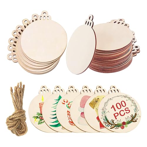 Unvollendete Holzscheiben Ornamente | Unvollendete Dekoscheiben aus Holz – Weihnachtsornamente aus Holz, Weihnachtsetiketten zum Aufhängen aus unvollendetem Holz für Party Dekoration im Herbst von ycezw