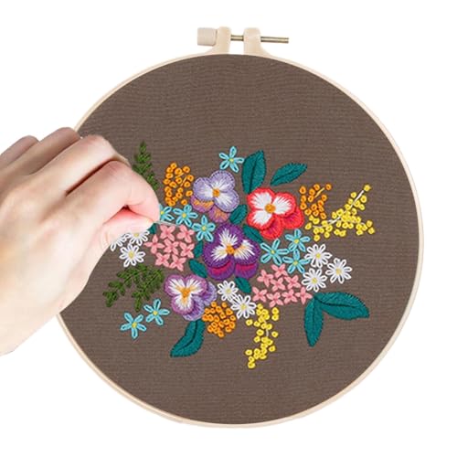 ycezw Blumenstickerei-Set, Stickset für Anfänger, Nähsets mit Blumenmuster, Nadelstich-Set, botanisches Muster mit Materialpaket, Stickereihandwerk für von ycezw
