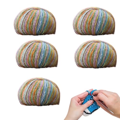 ycezw Farbverlaufsgarn, Regenbogengarn, Baumwollgarn, mittlere Dicke | 5 x Kuchen aus weichem Garn zum Häkeln, handgefärbtes Garn für Pullover, Schal, Schal, Strick- und Häkelzubehör von ycezw