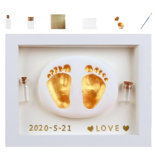 ycezw Gießset für Babys, Baby-Fußabdruck-Set, künstlerischer Bilderrahmen aus Holz mit Hand- und Fußabdrücken für Babys, Flasche für fetale Haare, Babyerinnerung von ycezw