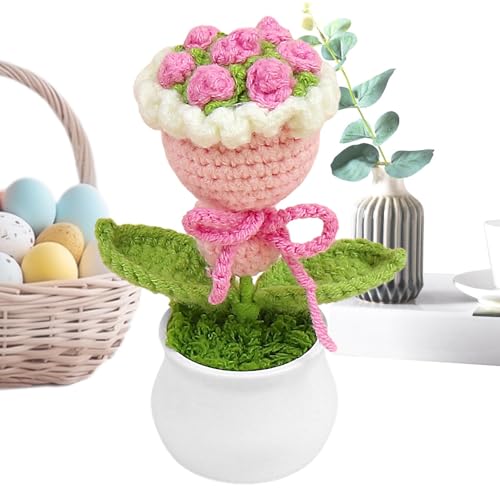 ycezw Häkelblume, gehäkelte , Blumenstrauß im Blumentopf, handgefertigt, bunt, gestrickte Häkelpflanze für Frauen, Dekoration für das Armaturenbrett des Büros von ycezw
