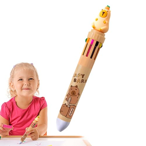 ycezw Mehrfarbiger Kugelschreiber, einziehbarer Capbara-Stift, 10-in-1-mehrfarbige Kugelschreiber | Schulmaterial Niedliche mehrfarbige Stifte für Schule, Zuhause, Büro von ycezw