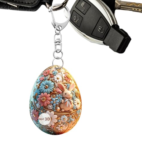 ycezw Oster-Schlüsselanhänger – Ei-Acryl-Schlüsselanhänger mit Hasen-Design – hängende Ornamente, Partygeschenke, Klassenzimmer, Auto-Rückspiegel-Anhänger für Jungen und Mädchen von ycezw