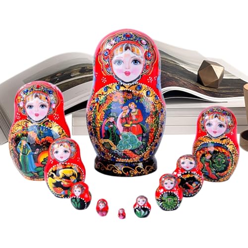 ycezw Russische Puppen, Hölzernen Bagnous Puppen - Verschachtelte Festliche Holzpuppe - Russische Schleuderpuppen Mit 10 Schichten, Kinderdekorationen, Weihnachtsraumdekoration ycezw Russische Puppen, Hölzernen Bagnous Puppen - Verschachtelte Festliche Holzpuppe - Russische Schleuderpuppen Mit 10 Schichten, Kinderdekorationen, Weihnachtsraumdekoration von ycezw