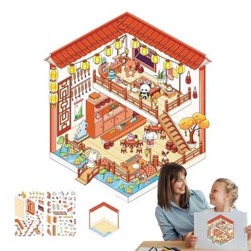 ycezw Set aus Aufkleber-Szenen, Hausaufkleber, handgefertigte Hausaufkleber, Cartoon-Aufkleber für Zimmer, Miniatur-Aufkleber-Szene, pädagogisches Spielzeug für von ycezw