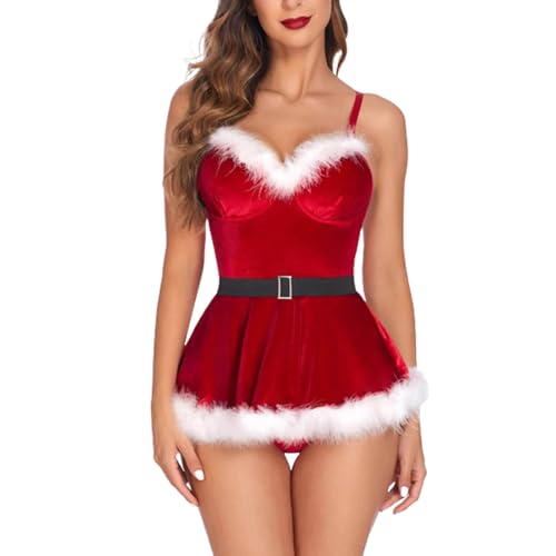 ycezw Sexy Santa - Claus Dessous Kostüm, weicher Samtstoff, verstellbarer Spaghetti -Riemen, schmeichelhafter V -Hals geschnitten, eleganter festlicher Stil | Women Christmas Outfit für Rollenspi ycezw Sexy Santa - Claus Dessous Kostüm, weicher Samtstoff, verstellbarer Spaghetti -Riemen, schmeichelhafter V -Hals geschnitten, eleganter festlicher Stil | Women Christmas Outfit für Rollenspi von ycezw