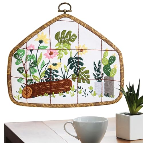 ycezw Stickset für Erwachsene, Anfänger, Sticksets für Erwachsene, Anfänger, Handstickerei, Landschaft außerhalb des Fensters, Nähsets mit Garn und Ring, Anleitung, Dekoration von ycezw