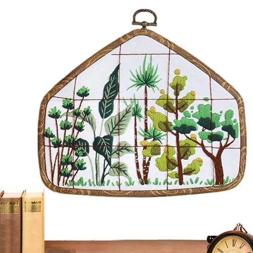 ycezw Stickset für Erwachsene Anfänger, Stickset für Anfänger für Erwachsene, Handstickset, Landschaft außerhalb des Fensters, Nähsets mit Garn und Ring, Anleitung, von ycezw