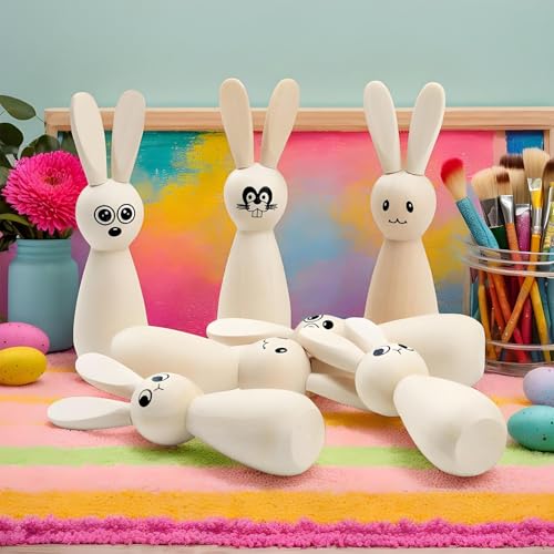ycezw Unvollendete hölzerne Hasenfigur | Kaninchenstatue -Set von 8 - Peg Dolls Ostern Figuren leer, um für Kunst zu malen von ycezw