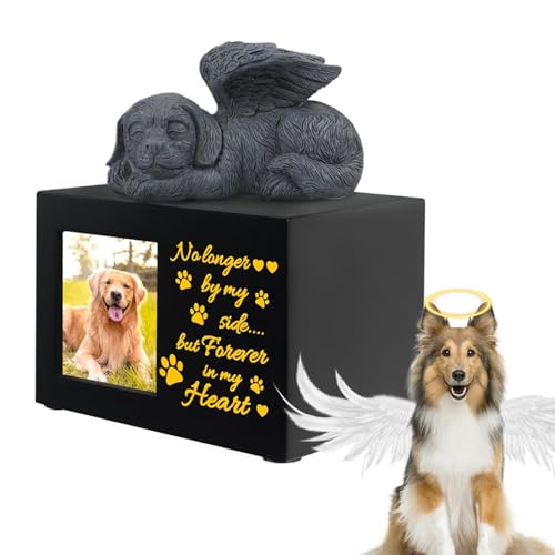 ycezw Urnen für Hunde, Urnen für Hundeasche, Hundeurnen aus Holz für Asche mit Hundeengel - Druckmuster mit Bilderrahmen, Trauersärge für von ycezw