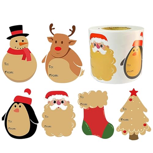ycezw Weihnachtsetikettenaufkleber, Weihnachtsetiketten-Rolle – Rolle mit Weihnachts-Cartoon-Aufklebern, Klebeetikett für Weihnachten von ycezw