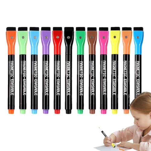 ycezw trocken abwischbare Marker, magnetisch abwischbare Marker | Whiteboard-Marker, 12 Stück, trocken abwischbar, feine Spitze, für Schulen, von ycezw
