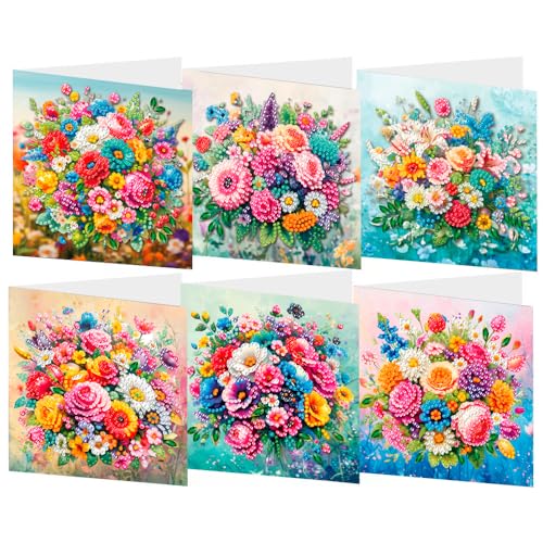 Ycyingcheng Diamant Malerei Grußkarten Set, Handgefertigte Blumen Strass Karten, Bastelset für Geburtstag, Weihnachten, Muttertag (DP032) von ycyingcheng