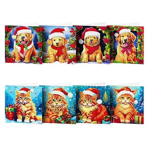 ycyingcheng Christmas Diamond Rhinestone Kits, Katzen und Hunde mit Weihnachtsmützen Greeting Cards Cross Stitch Embroidery Kits, Handmade Rhinestone Glued Painting Art Craft with Blank Envelope ycyingcheng Christmas Diamond Rhinestone Kits, Katzen und Hunde mit Weihnachtsmützen Greeting Cards Cross Stitch Embroidery Kits, Handmade Rhinestone Glued Painting Art Craft with Blank Envelope von ycyingcheng