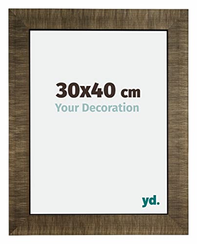 yd. Your Decoration - Bilderrahmen 30x40 cm - Champagner Gebürstet - Bilderrahmen aus Holz mit Acrylglas - Antireflex - 30x40 Rahmen - Leeds von yd.