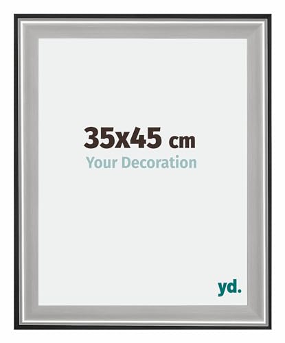 yd. Your Decoration - Bilderrahmen 35x45 cm - Schwarz Silber Poliert - Bilderrahmen aus Holz mit Acrylglas - Antireflex - 35x45 Rahmen - Birmingham von yd.