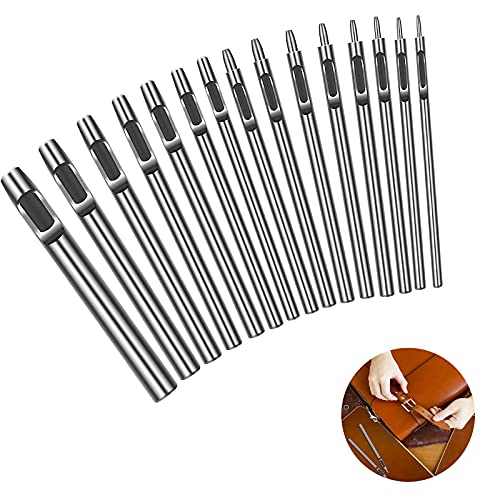 Leder Punch, 15pcs Lochstanzer Leder Set, Lochschneider Leder, Locheisensatz in 15 Größen aus Werkzeugstahl für die DIY herstellung von Taschen, Schuhen und Kleidung, 0,5mm bis 6mm von yeemeen