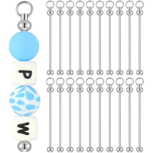 20 silberfarbene Perlen-Schlüsselanhänger-Ketten für DIY-Schmuck, Metall-Schlüsselanhänger mit Twist-Off-Oberseite für Perlen und Charms von yeeplant