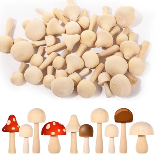 30 Holzpilze zum Basteln - Unlackiertes Naturholz DIY Formen in verschiedenen Größen für Malprojekte, Partydekoration, saisonale Verzierungen von yeeplant