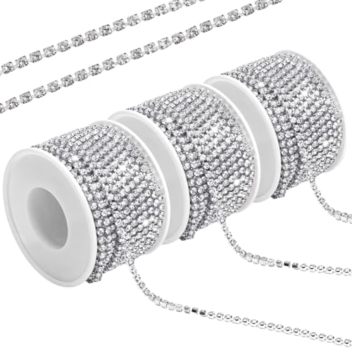 30 Meter Strass-Kettenbesatz zum Aufnähen, 3 Rollen, weißer Kristall für DIY-Projekte, Schmuck und Mode-Accessoires von yeeplant