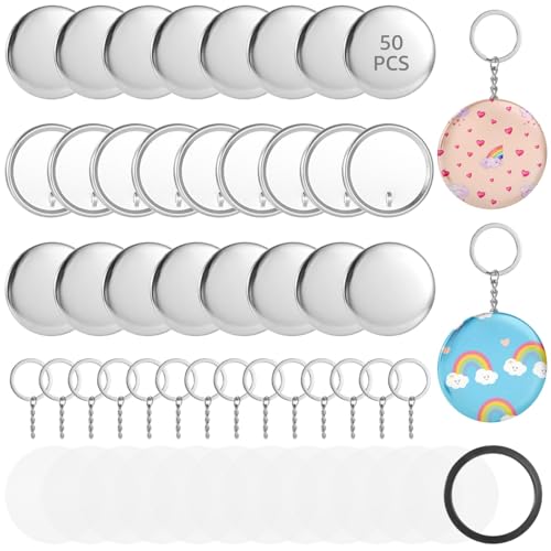 50-teiliges DIY-Schlüsselanhänger-Set mit leeren Knöpfen, Kunststoffbögen, Schlüsselanhängerringen und Metallkreisen für personalisierte Bastelarbeiten von yeeplant