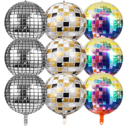 9-teilige silberne Disco-Luftballons, 55,9 cm, aufblasbare Aluminiumfolie, Party-Dekorationen für Fotos 9-teilige silberne Disco-Luftballons, 55,9 cm, aufblasbare Aluminiumfolie, Party-Dekorationen für Fotos von yeeplant