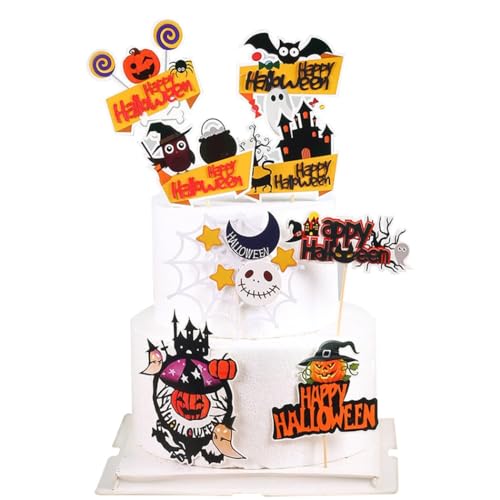 Halloween 9-teiliges Kuchendekorationsset mit Cartoon-Geistern und Kürbissen – niedliches Party-Papierzubehör von yeeplant